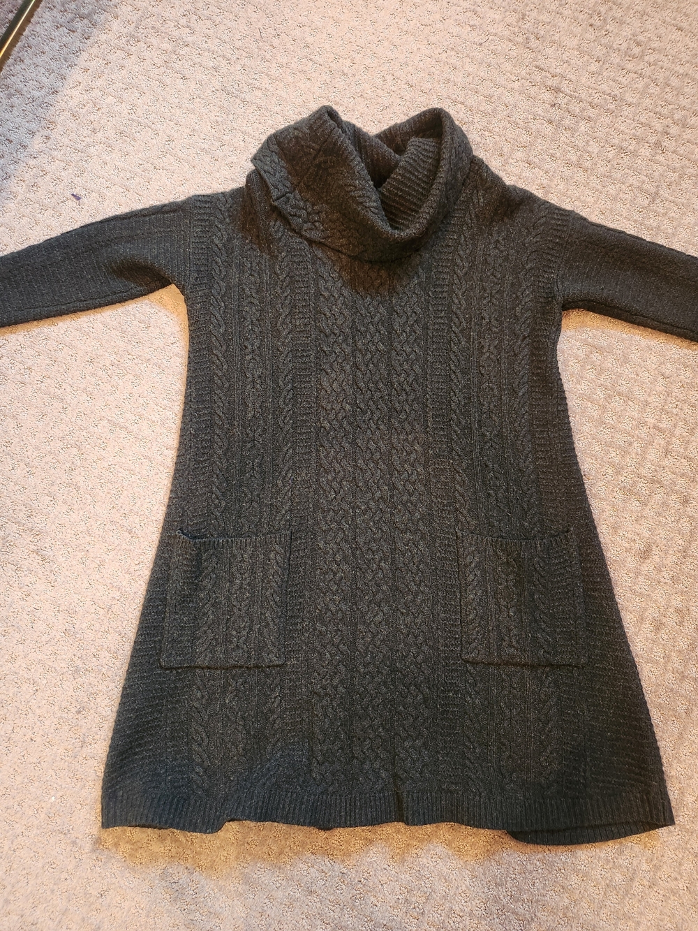 Anthroplogie Cowl Neck Cable Knit Sweater Dress - Dark Green, but looks black